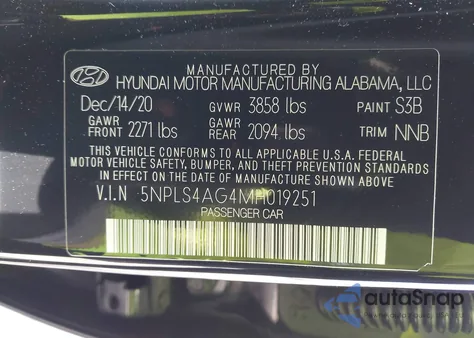 2021 Hyundai Elantra Sel z USA, uszkodzony, nr VIN 5NPLS4AG4MH019251